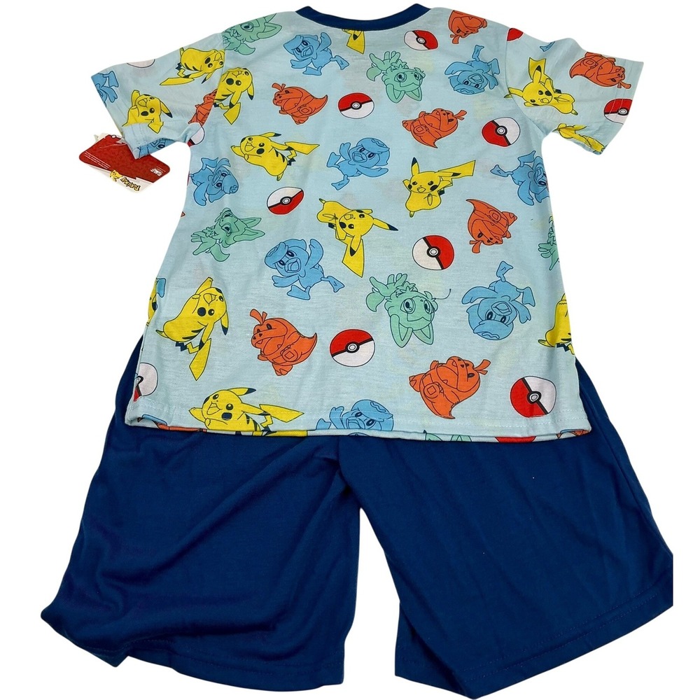 Pokemon Kids‎ Pajamas SM 6/7 Pikachu Squirtle Charmander Blue Shorts Sleep Set